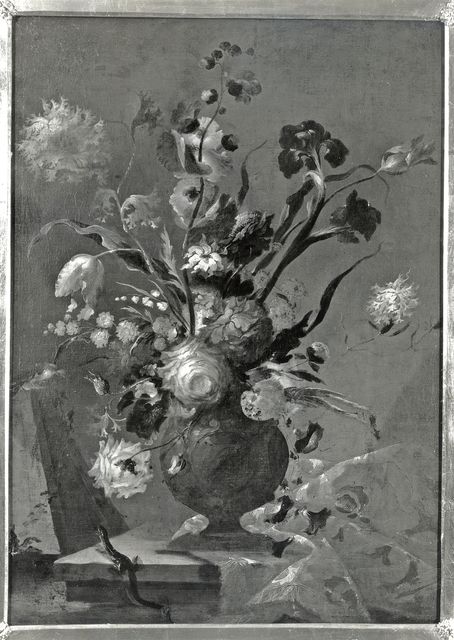 Anonimo — Pseudo Guardi - sec. XVIII - Natura morta con vaso di fiori e lucertola — insieme